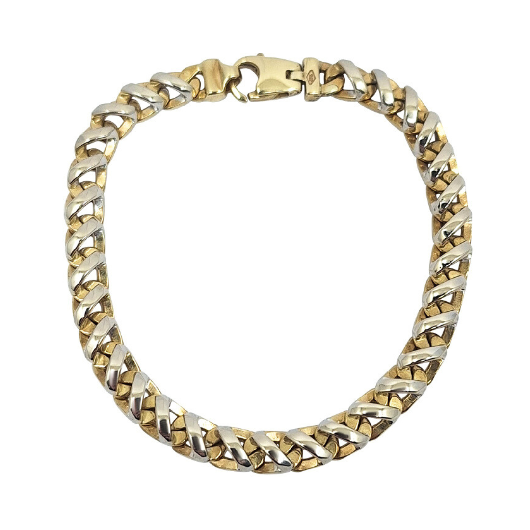 9ct Yellow & White Gold Fancy Curb Link Bracelet 7.5"
