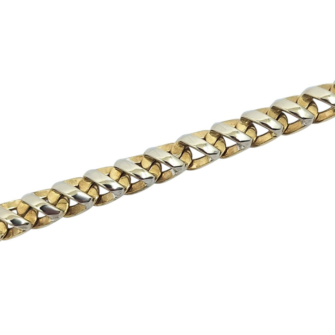 9ct Yellow & White Gold Fancy Curb Link Bracelet 7.5"