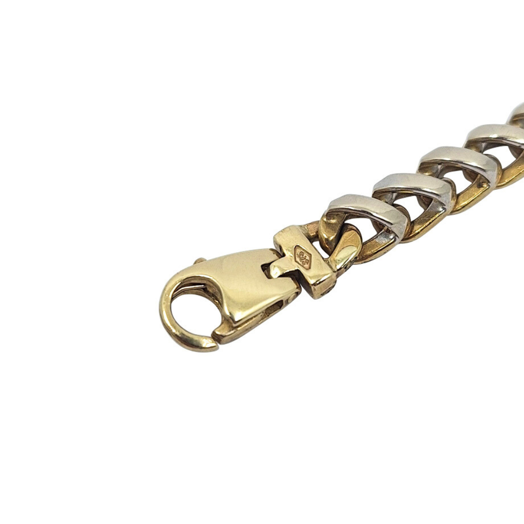 9ct Yellow & White Gold Fancy Curb Link Bracelet 7.5"