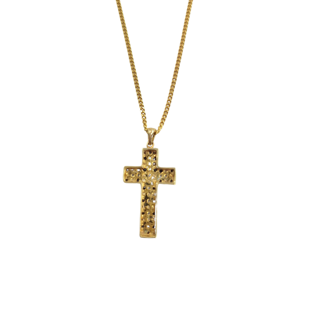 9ct Yellow Gold Black & White Diamond Cross & Chain