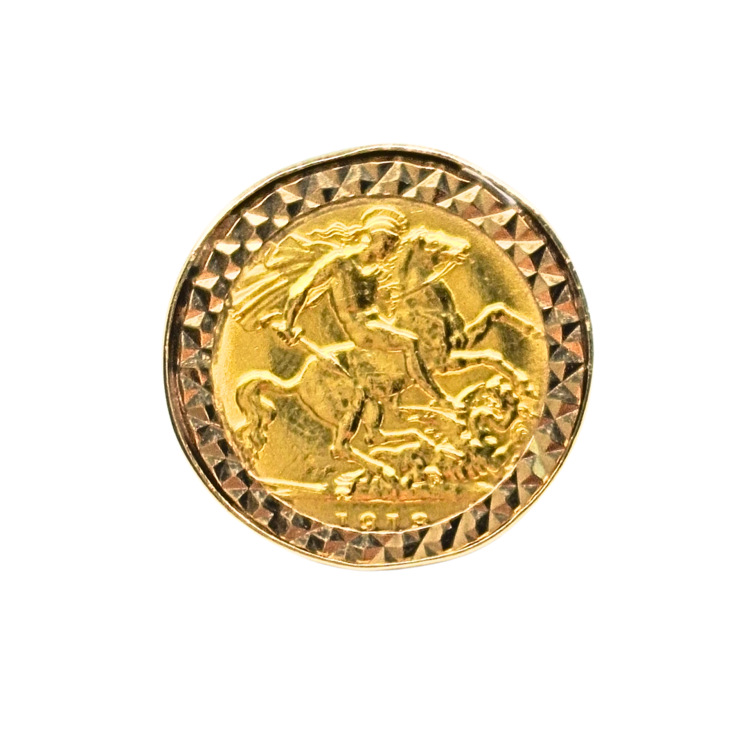9ct/22ct Yellow Gold Half Sovereign Ring 1913