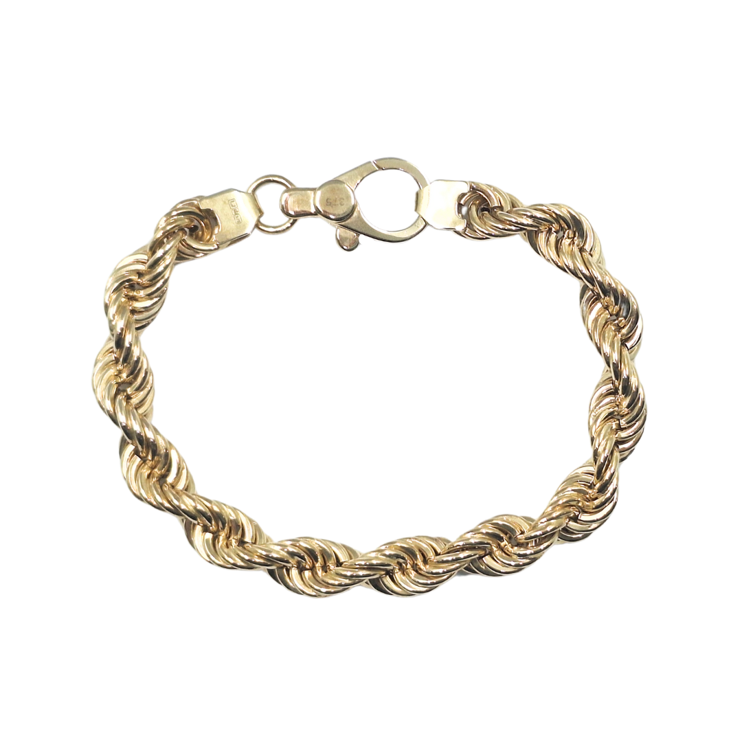 9ct Yellow Gold Solid Rope Bracelet 9.3"