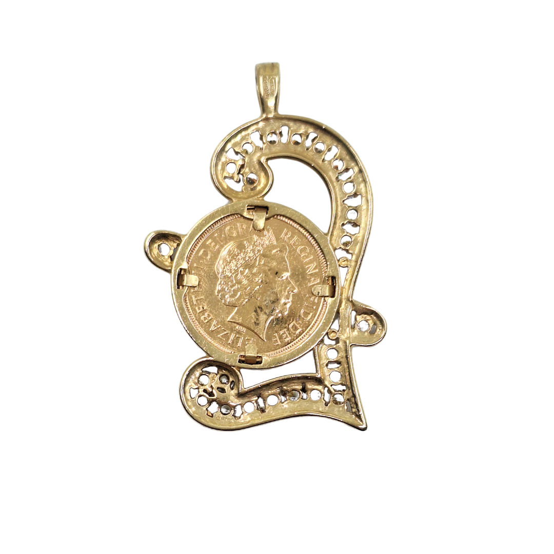 9ct/22ct Yellow Gold Cubic Zirconia Full Sovereign Pound Pendant 2000
