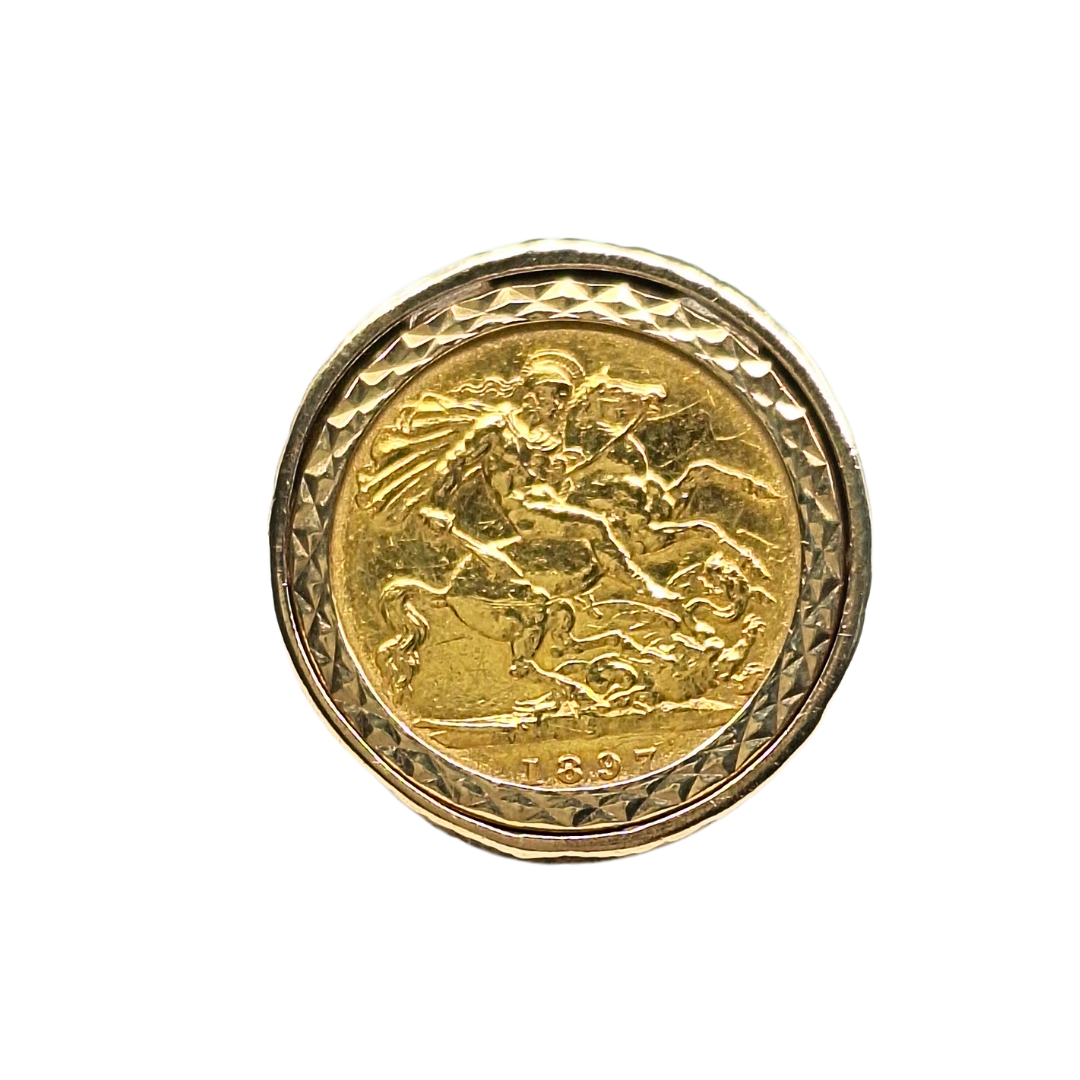 9ct/22ct Yellow Gold Half Sovereign Ring 1897