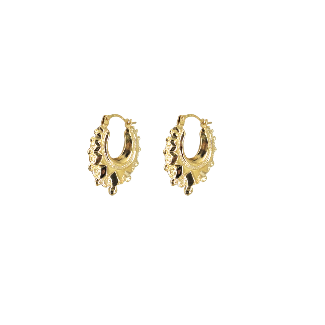 9ct Yellow Gold Spike Creole Earrings