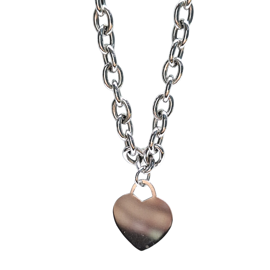9ct White Gold Belcher Chain With Heart Pendant 17"