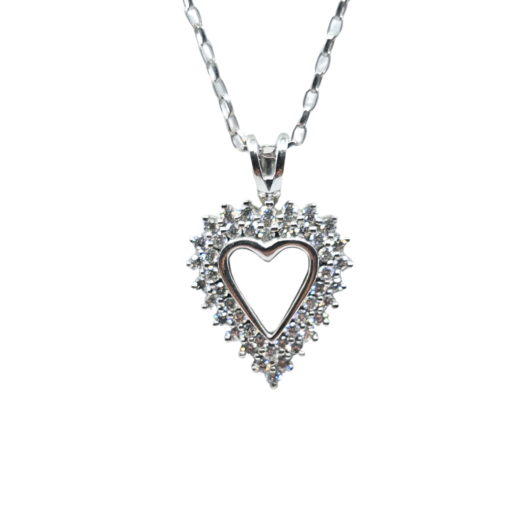 9ct White Gold Diamond Heart Pendant & Chain