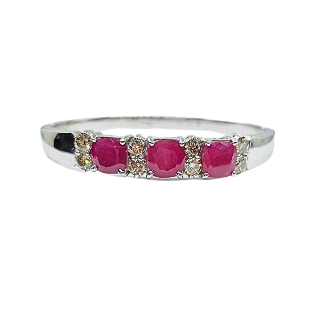 14ct White Gold Ruby & Diamond Bangle