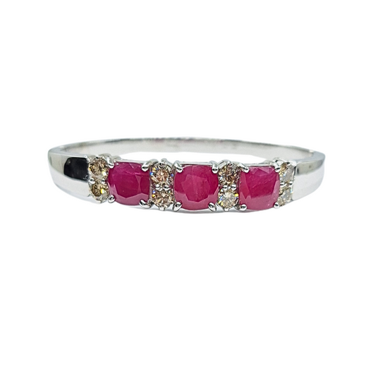 14ct White Gold Ruby & Diamond Bangle