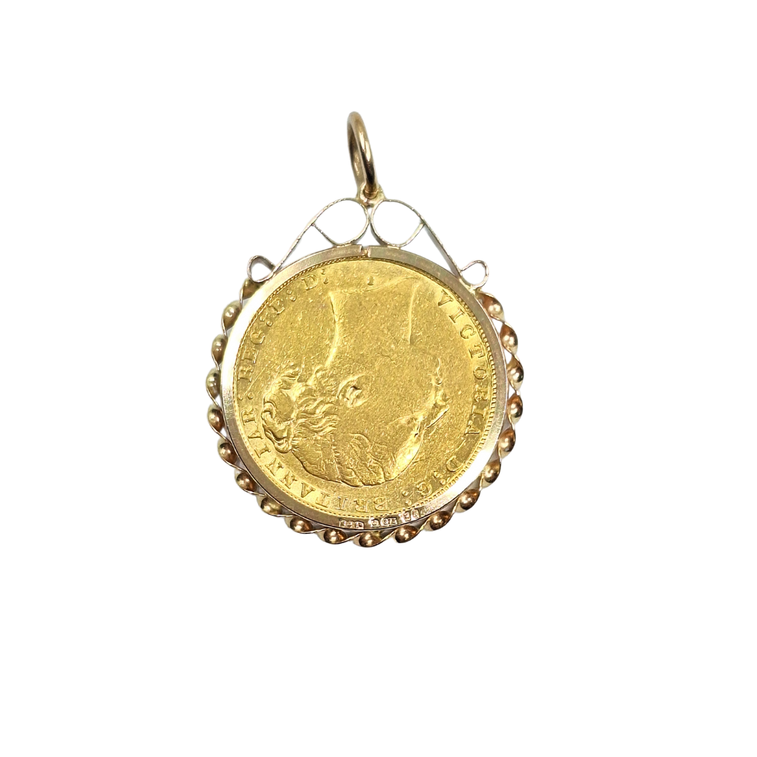 9ct/22ct Yellow Gold Full Sovereign Pendant 1879