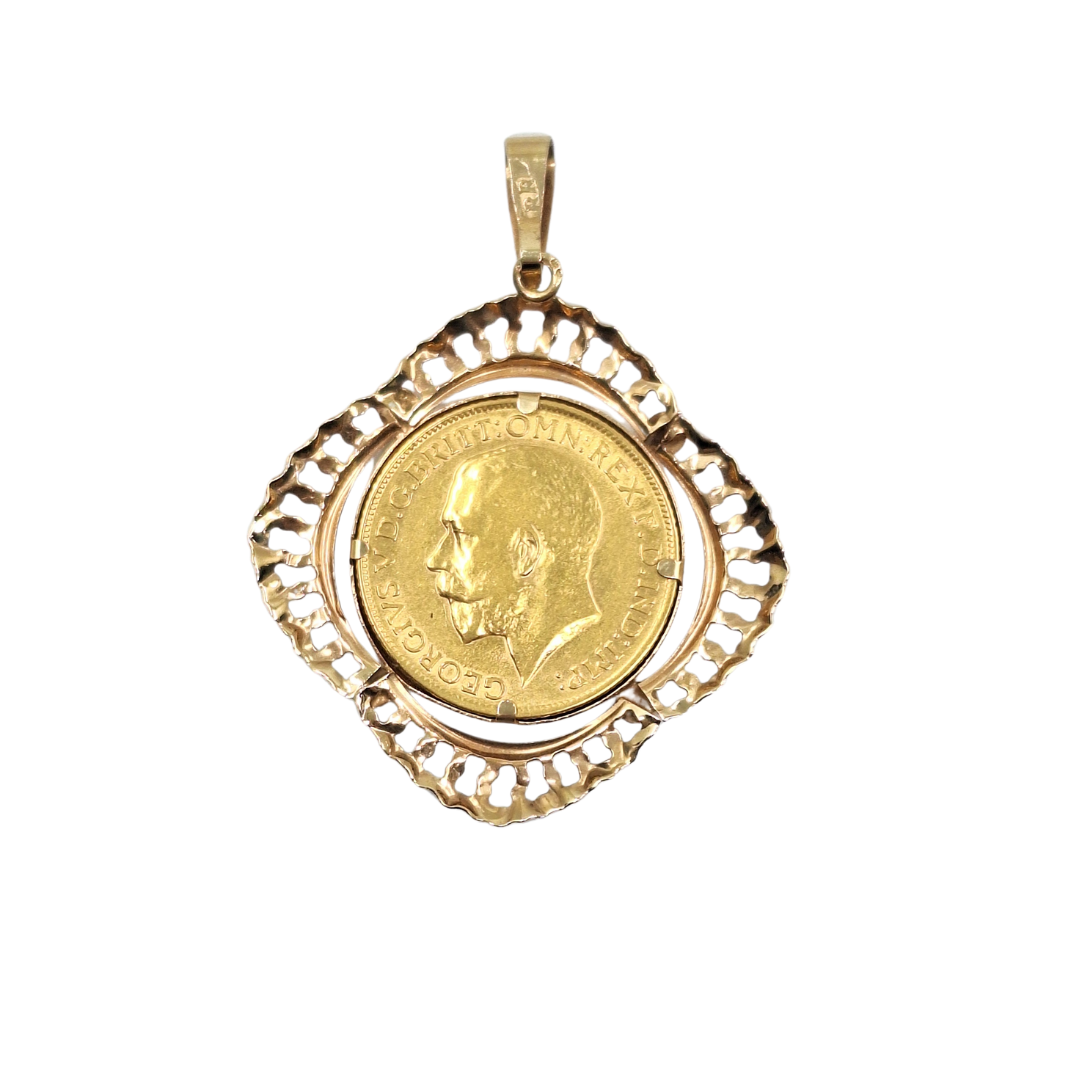 9ct/22ct Yellow Gold Full Sovereign Pendant 1912