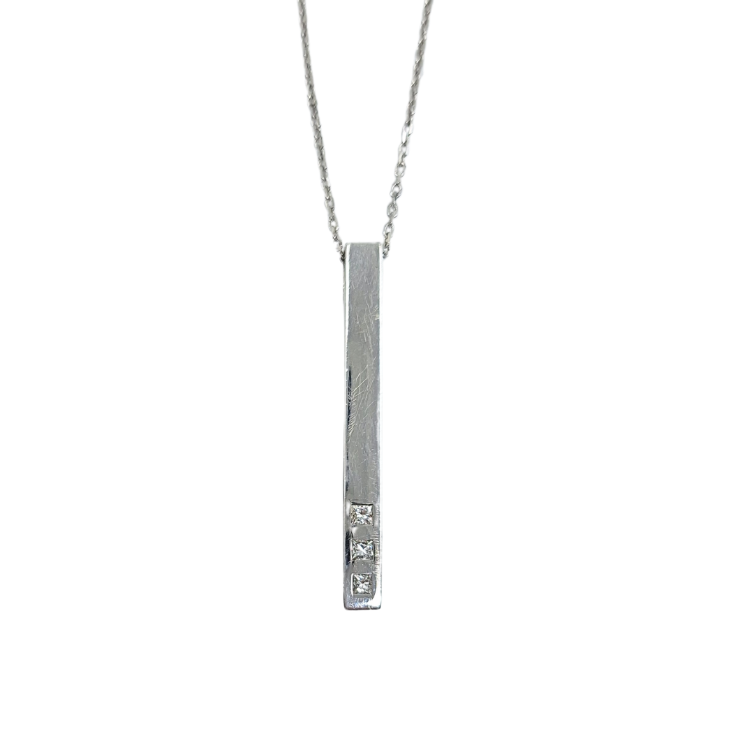 9ct White Gold Princess Cut Diamond Bar Pendant & Chain