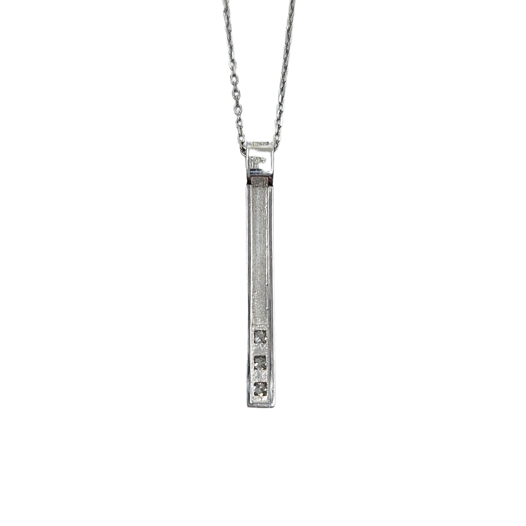 9ct White Gold Princess Cut Diamond Bar Pendant & Chain