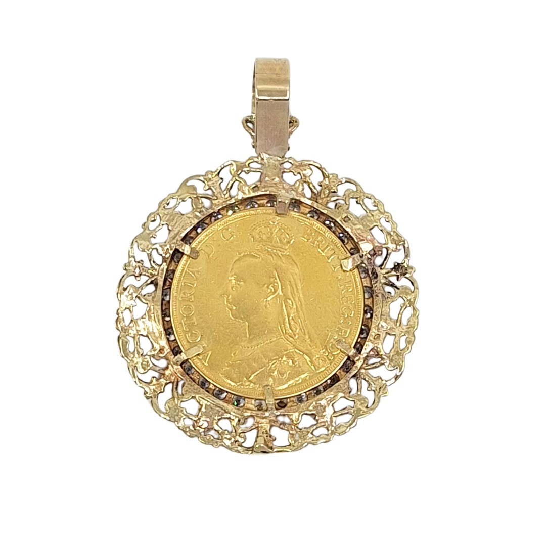 9ct Yellow Gold Double Sovereign Mount Pendant 1887
