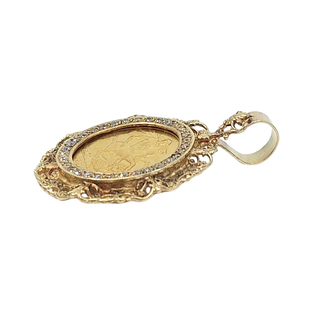 9ct Yellow Gold Double Sovereign Mount Pendant 1887