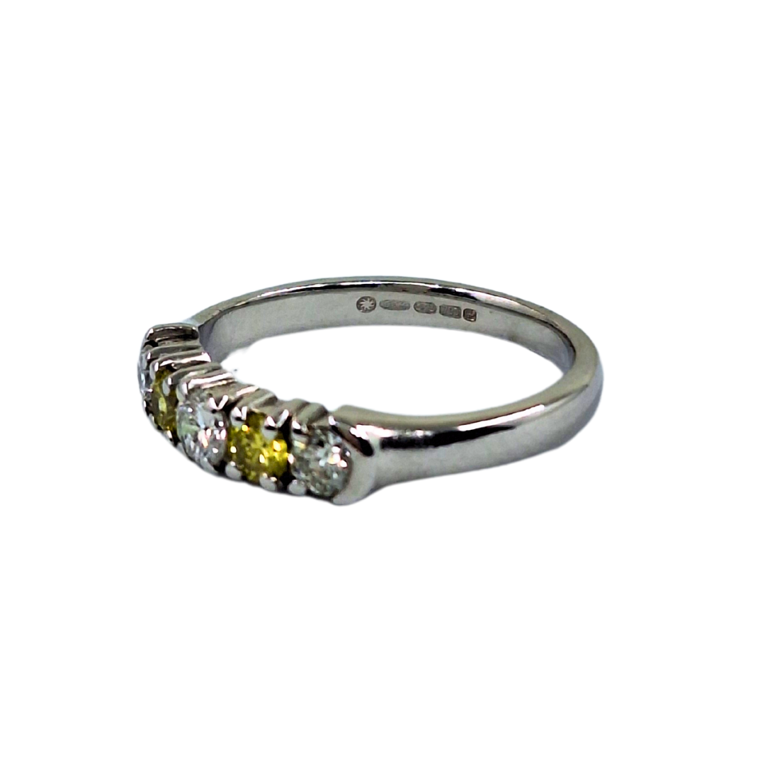 18ct White Gold Yellow and White Diamond 5 Stone Half Eternity Ring