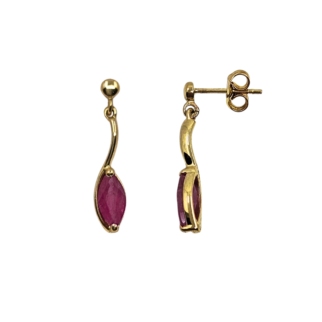 9ct Yellow Gold Ruby Drop Earrings