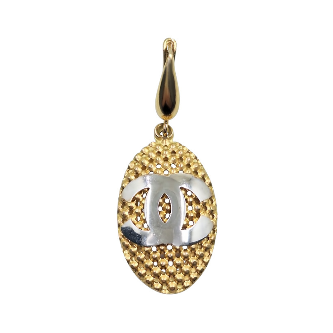 14ct 2 Colour Gold Chanel Style Drop Earrings
