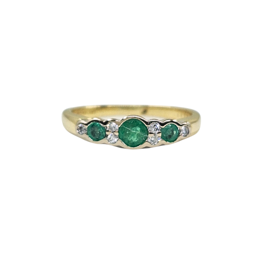 18ct Yellow Gold Emerald & Diamond Band Ring