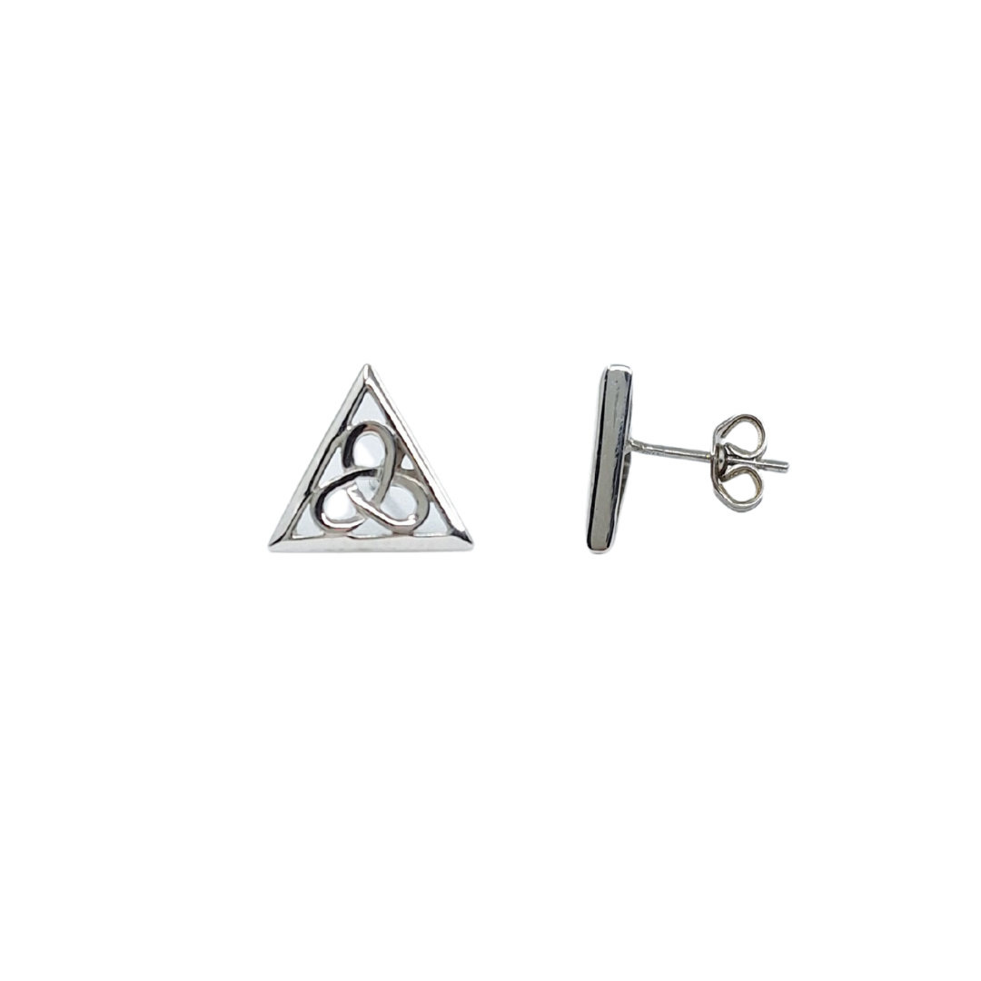 9ct White Gold Celtic Knot Triangular Stud Earrings