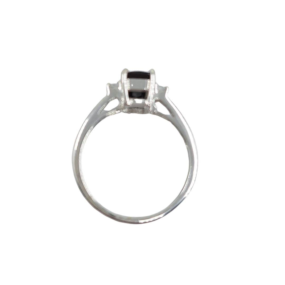 9ct White Gold Black Spinel & Cubic Zirconia 3 Stone Ring