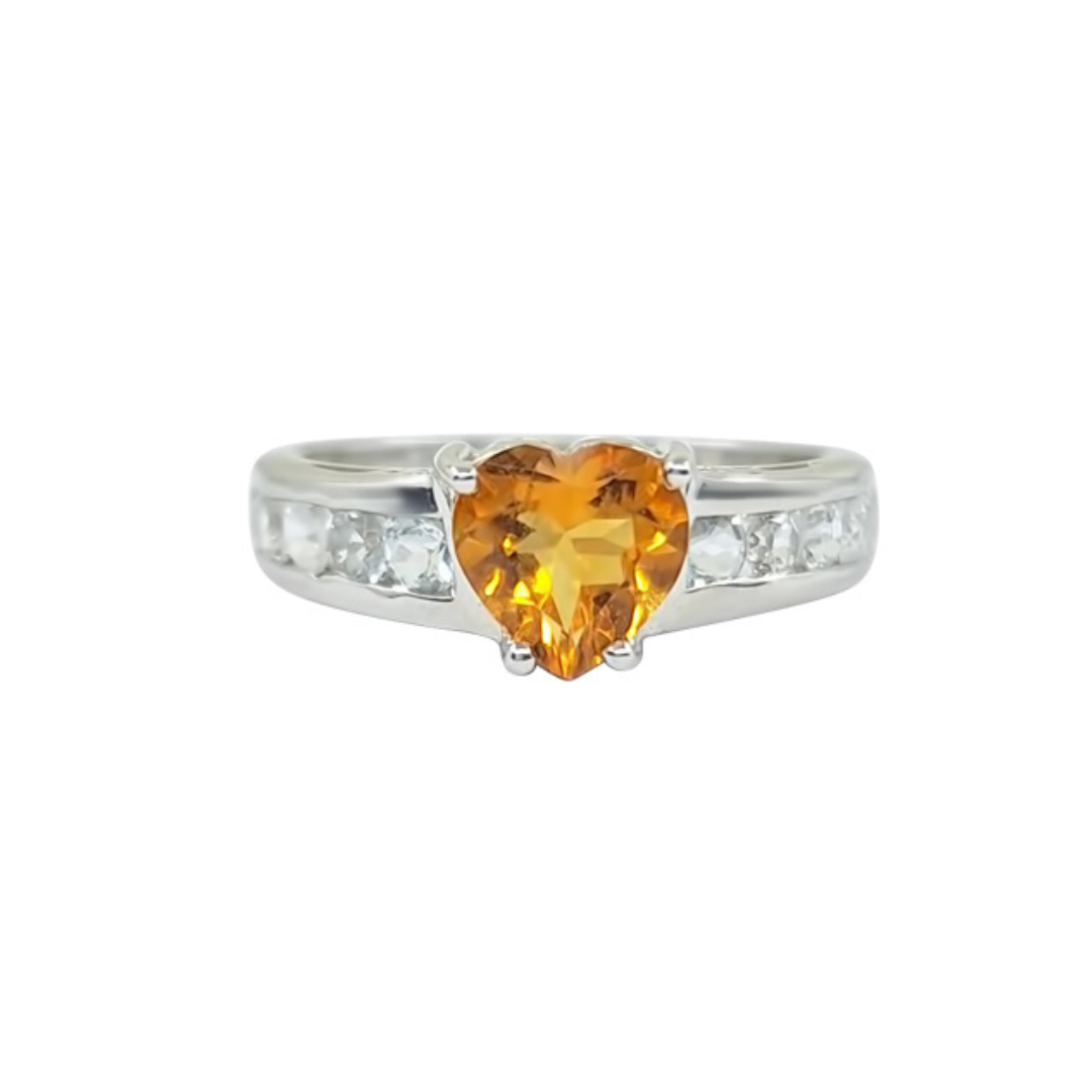 9ct White Gold Yellow Topaz Heart Ring