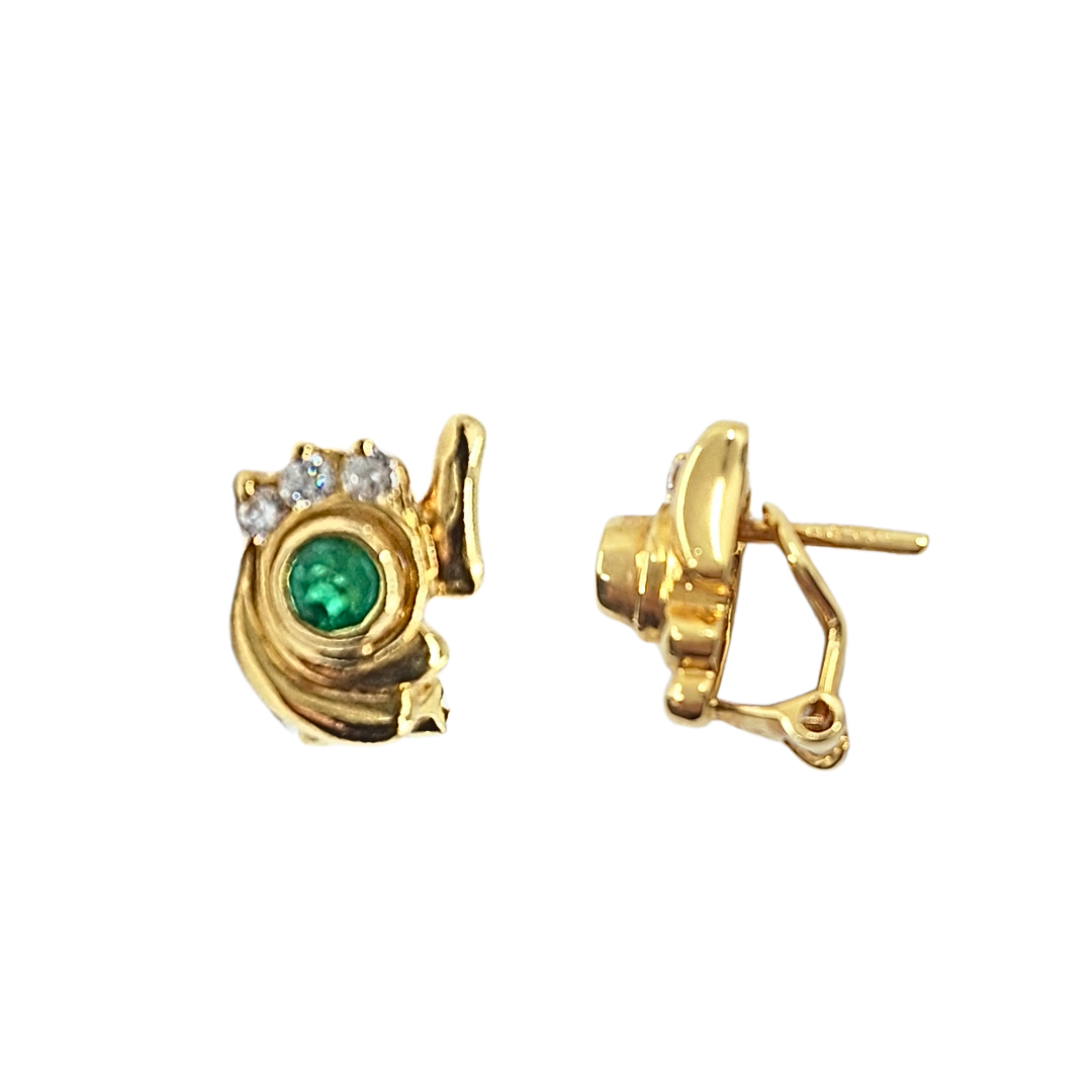 14ct Yellow Gold Green & White Cubic Zirconia Earrings