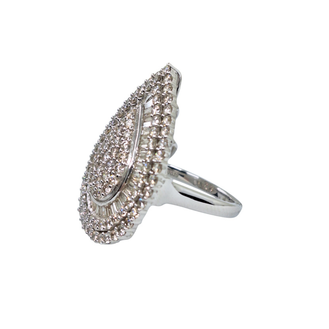 9ct White Gold Baguette Round Diamond Pear Shape Cluster Ring 3ct