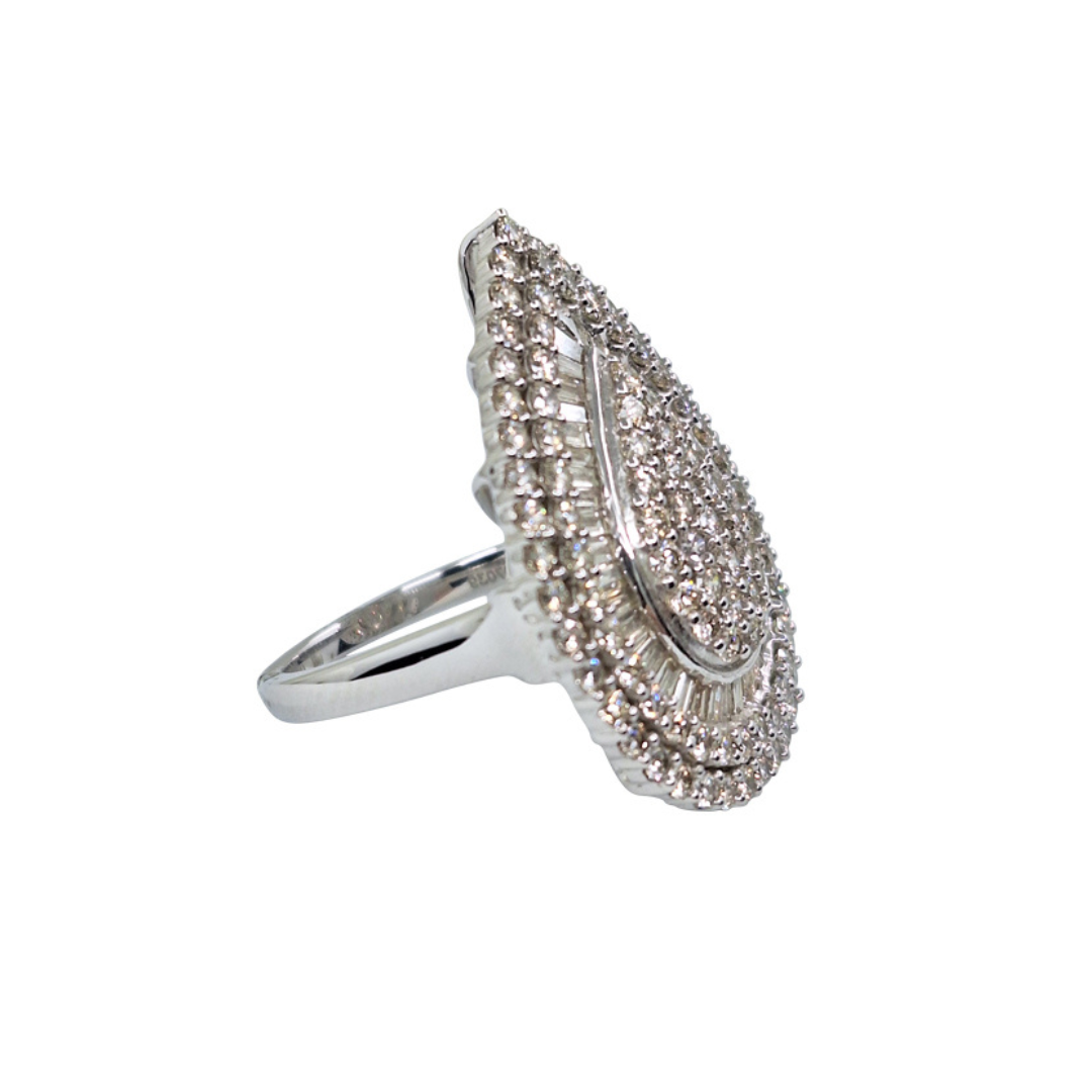 9ct White Gold Baguette Round Diamond Pear Shape Cluster Ring 3ct