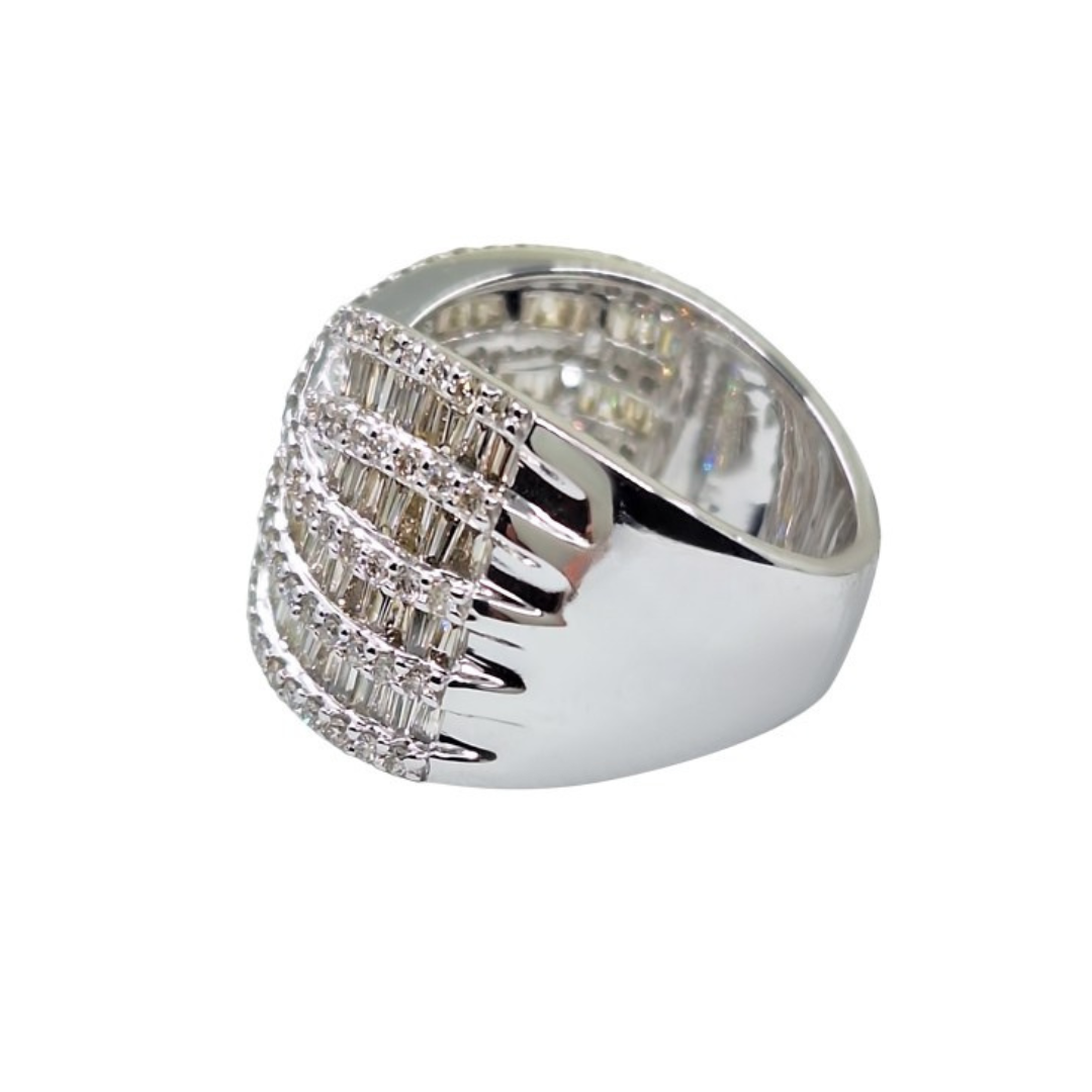 9ct White Gold Baguette & Round Diamond Band Ring 2.1ct