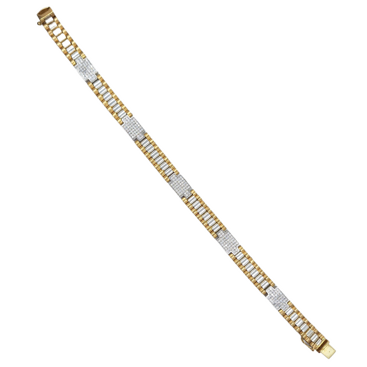 9ct Yellow And White Gold Cubic Zirconia Rolex Style Bracelet 8.5"