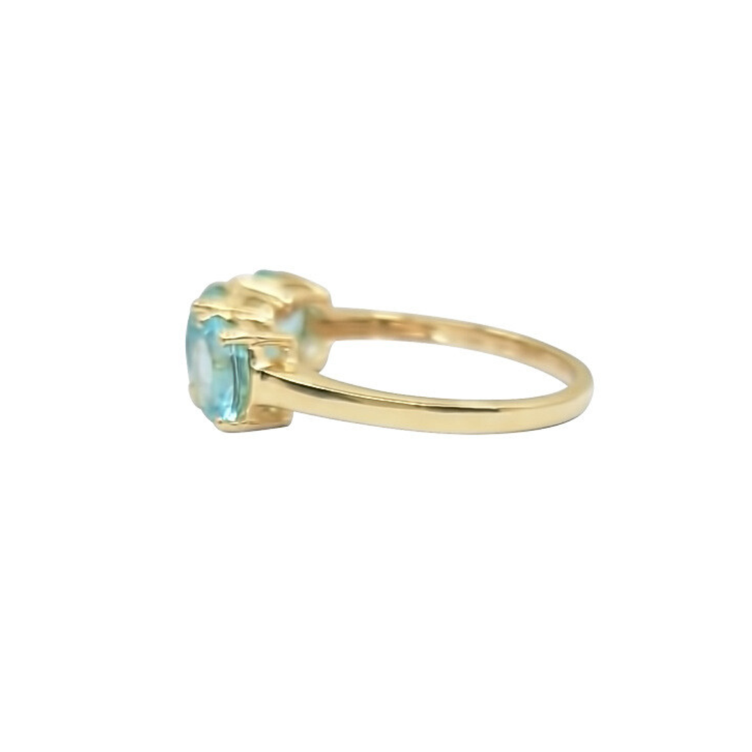 9ct Yellow Gold Blue 3 Stone Ring