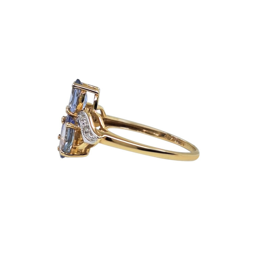 9ct Yellow Gold Tanzanite & Diamond Spray Ring