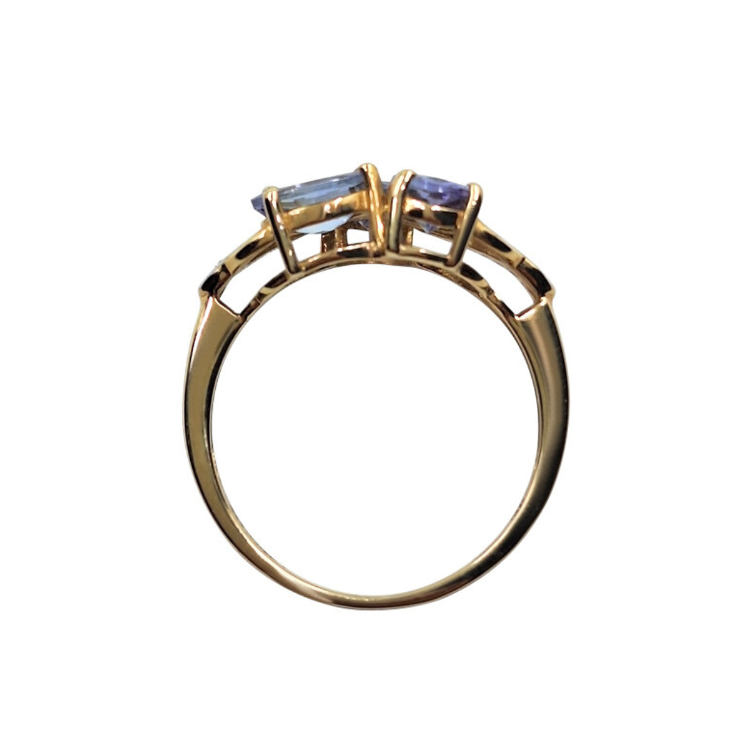 9ct Yellow Gold Tanzanite & Diamond Spray Ring