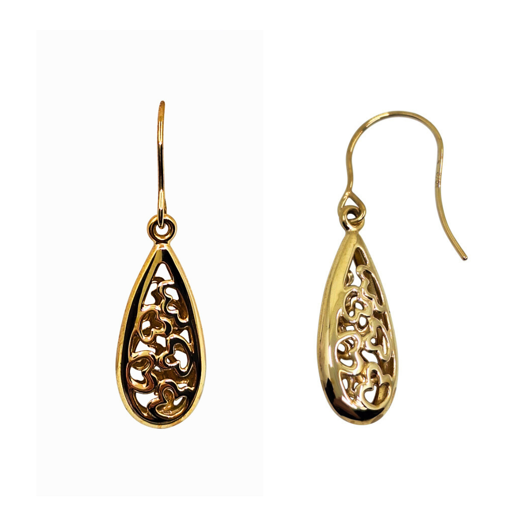 9ct Yellow Gold Teardrop Filigree Drop Earrings