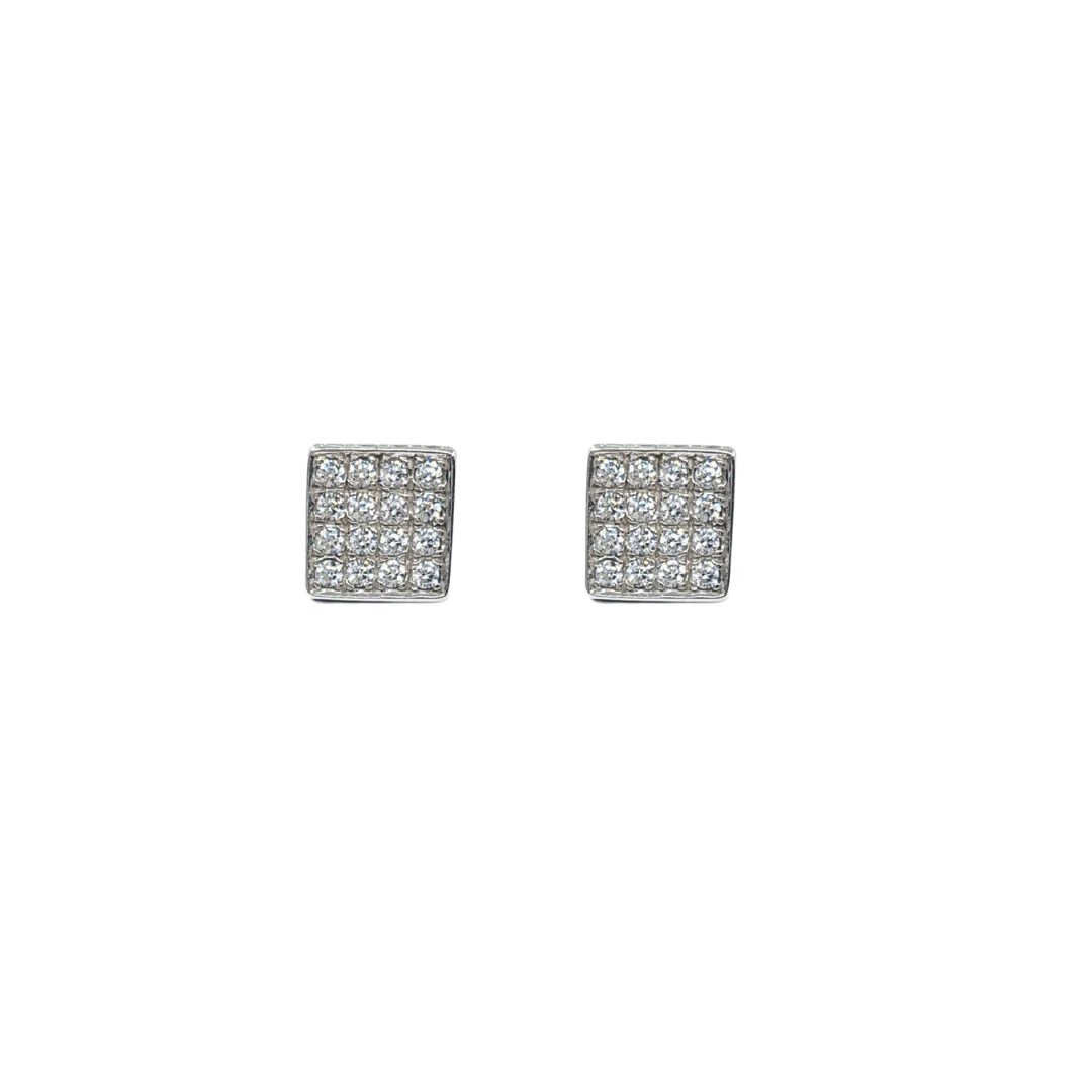 9ct White Gold Cubic Zirconia Square Cluster Stud Earrings