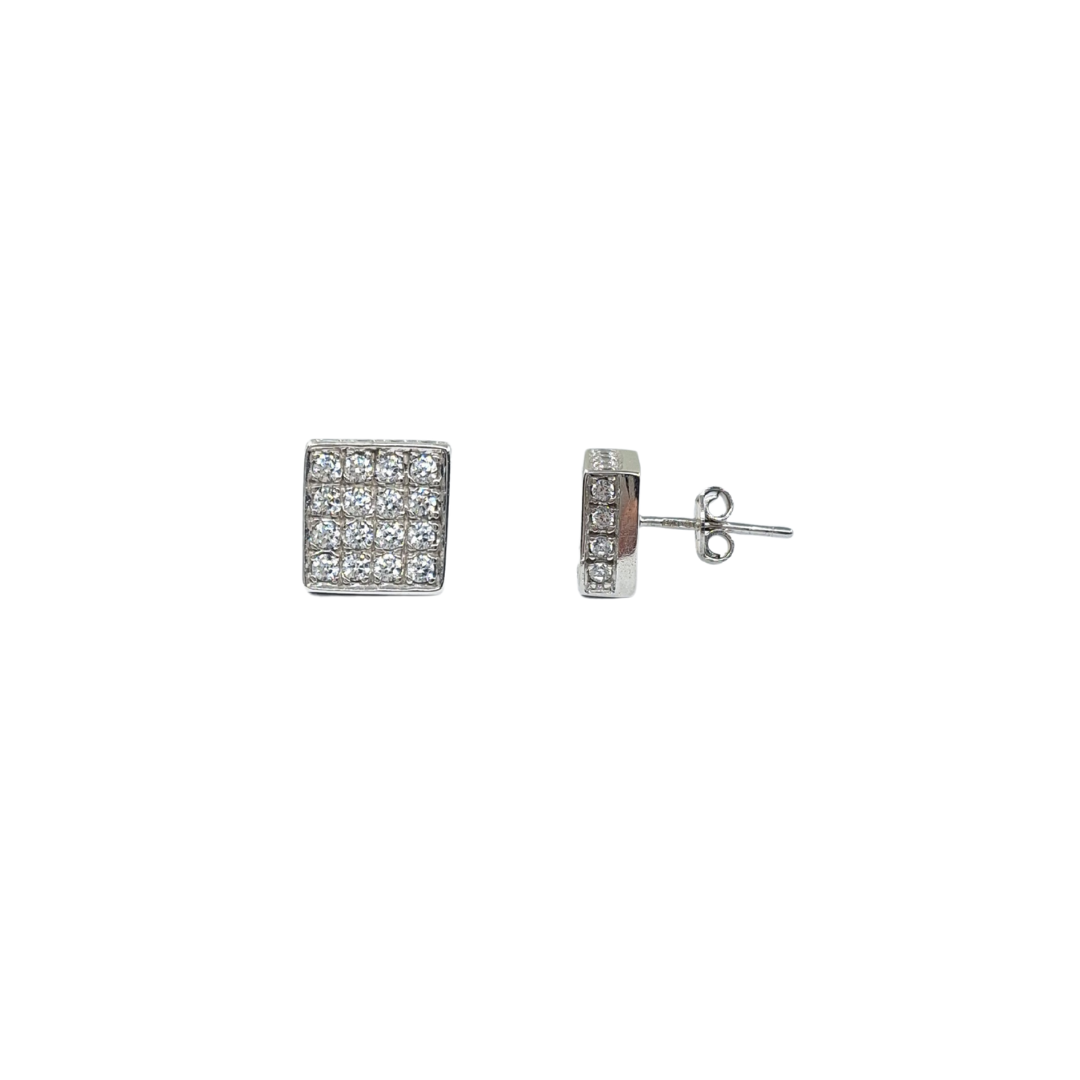 9ct White Gold Cubic Zirconia Square Cluster Stud Earrings