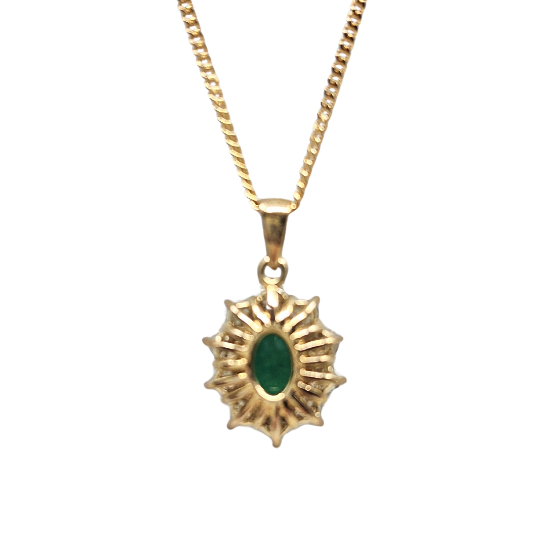 9ct Yellow Gold Emerald & Diamond Cluster Pendant