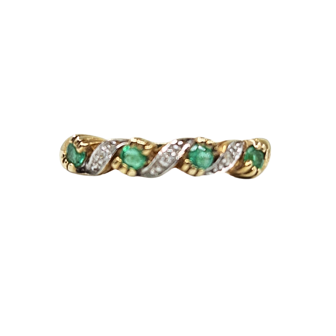 9ct Yellow Gold Emerald & Diamond Eternity Ring
