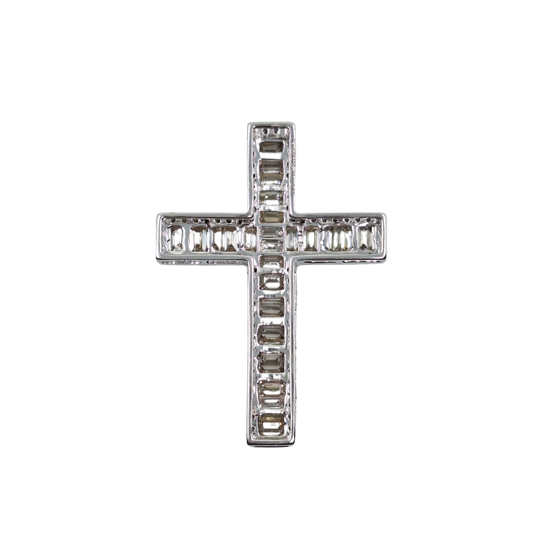9ct White Gold Baguette Diamond Cross Pendant 3.87ct