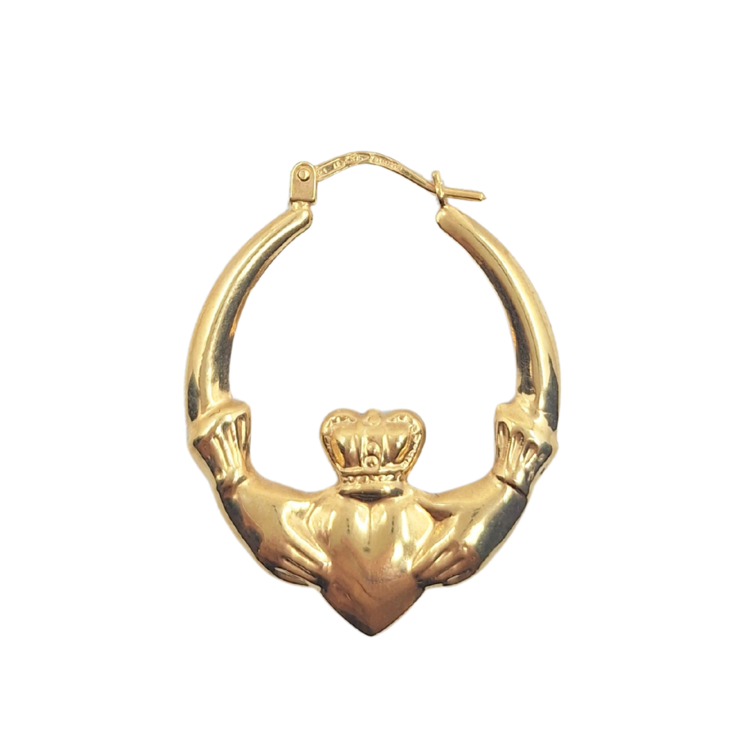 9ct Yellow Gold Claddagh Creole Earrings