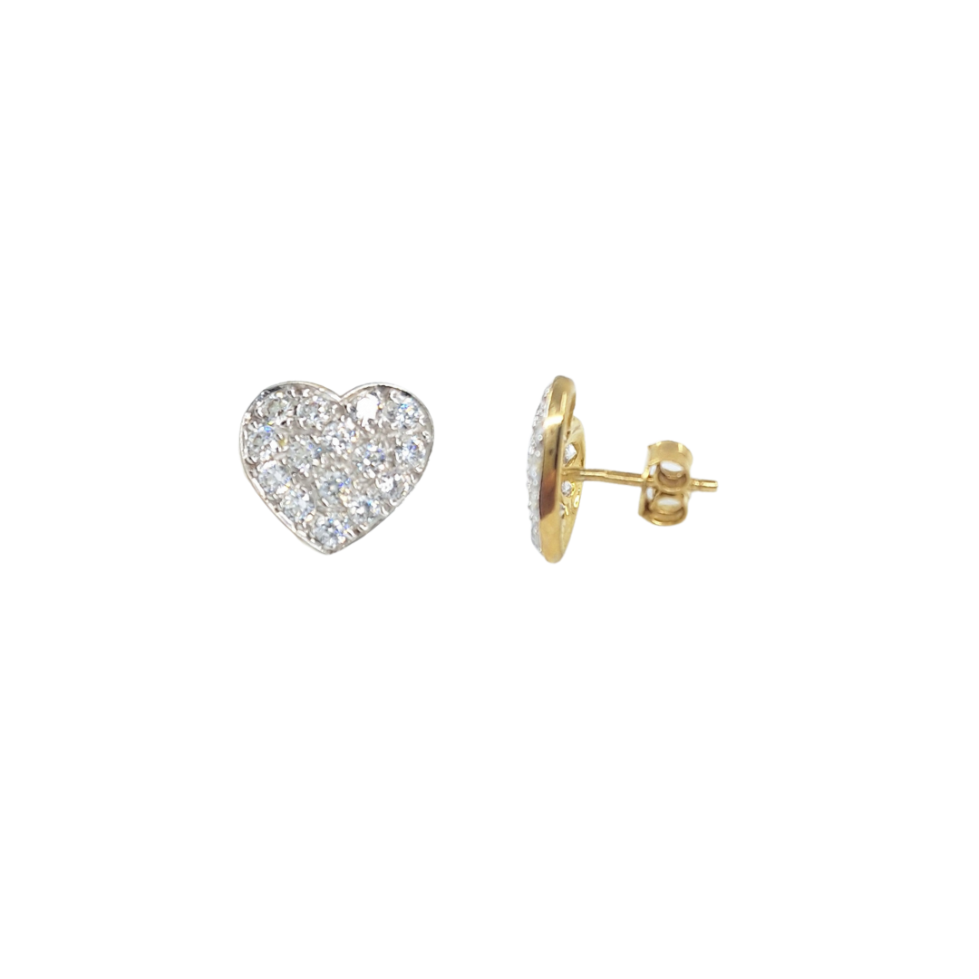 9ct Yellow Gold Heart Cubic Zirconia Cluster Stud Earrings