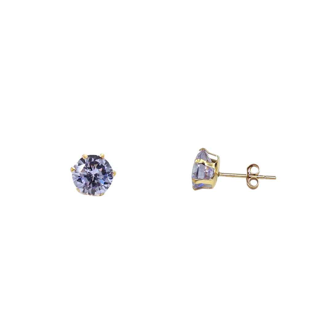 9ct Yellow Gold 5mm Lilac Cubic Zirconia Stud Earrings