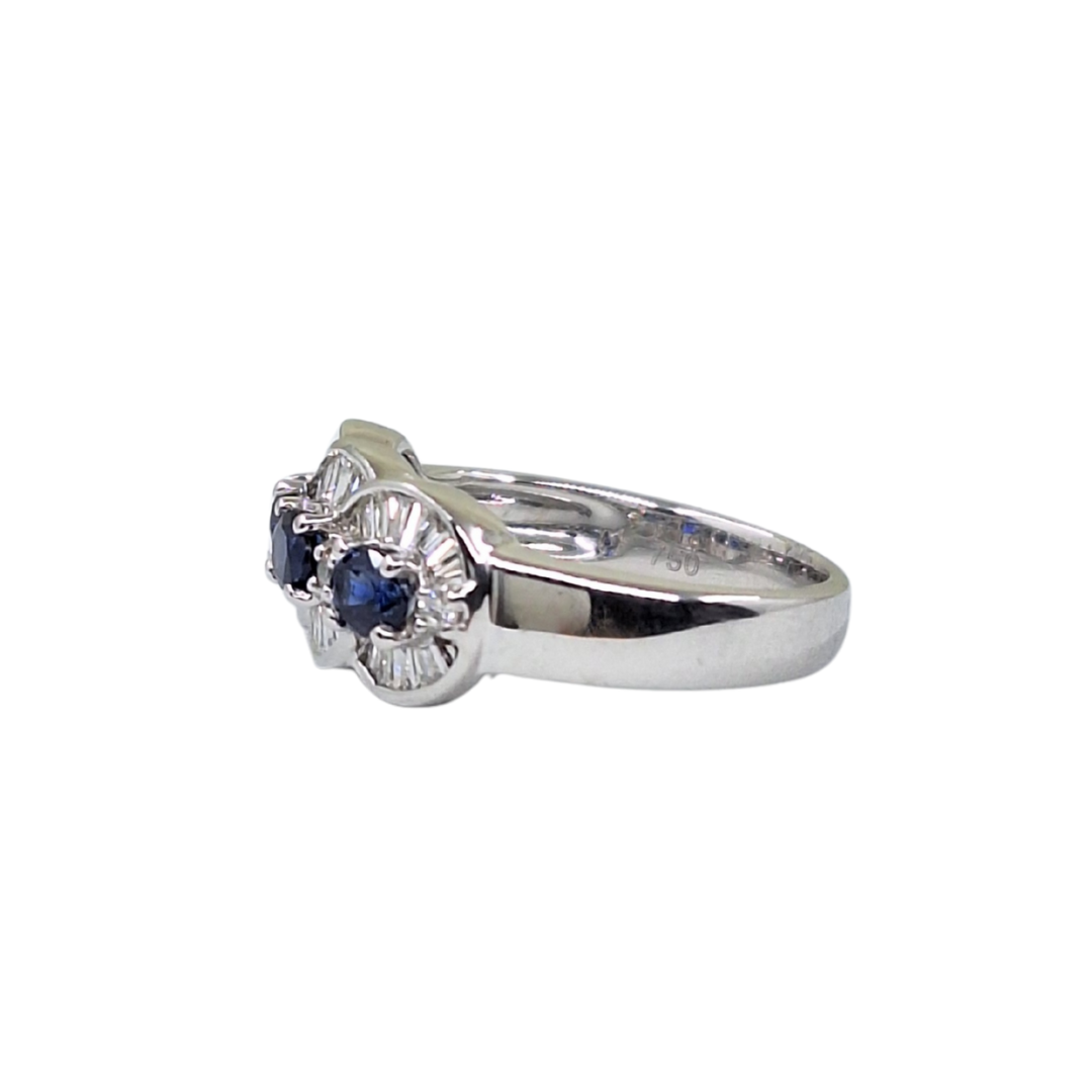 18ct White Gold Sapphire & Diamond Baguette Cluster Ring