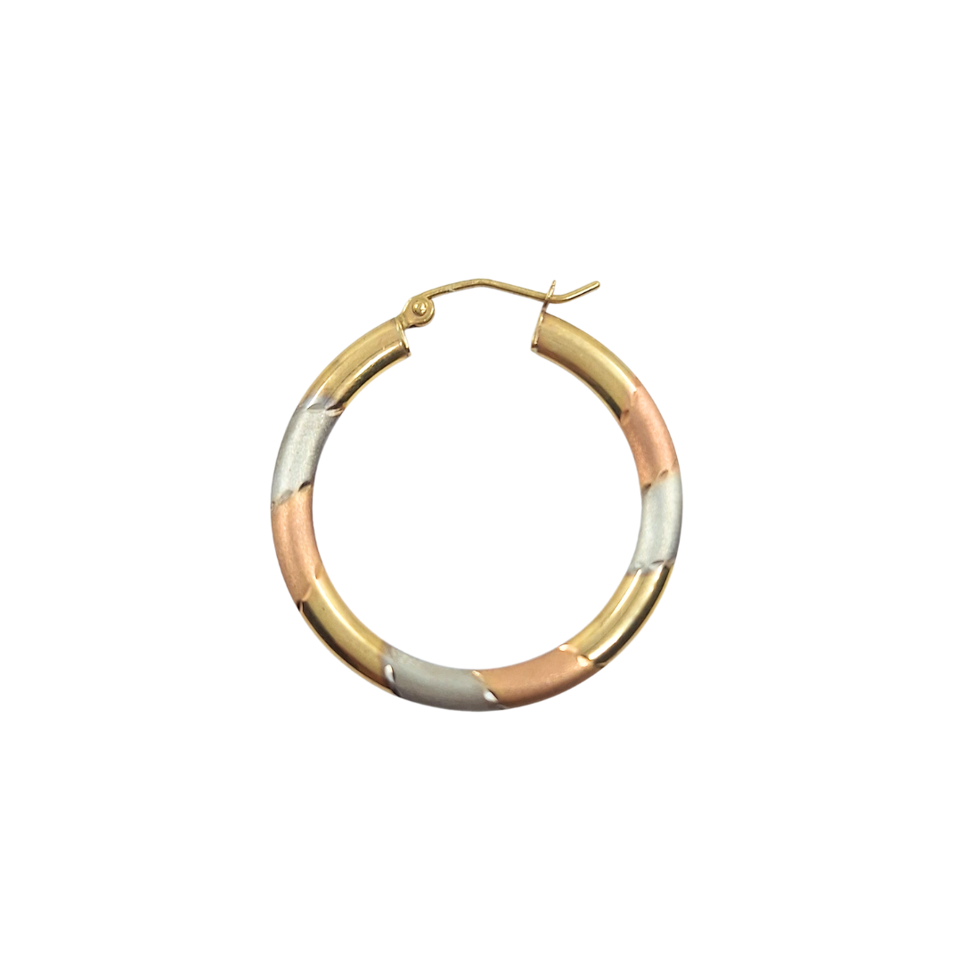 9ct 3 Colour Gold Patterned Hoop Earrings