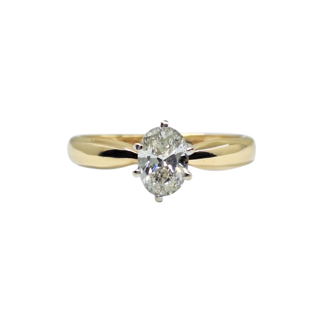 14ct Yellow Gold Oval Diamond Solitaire Ring 0.71ct