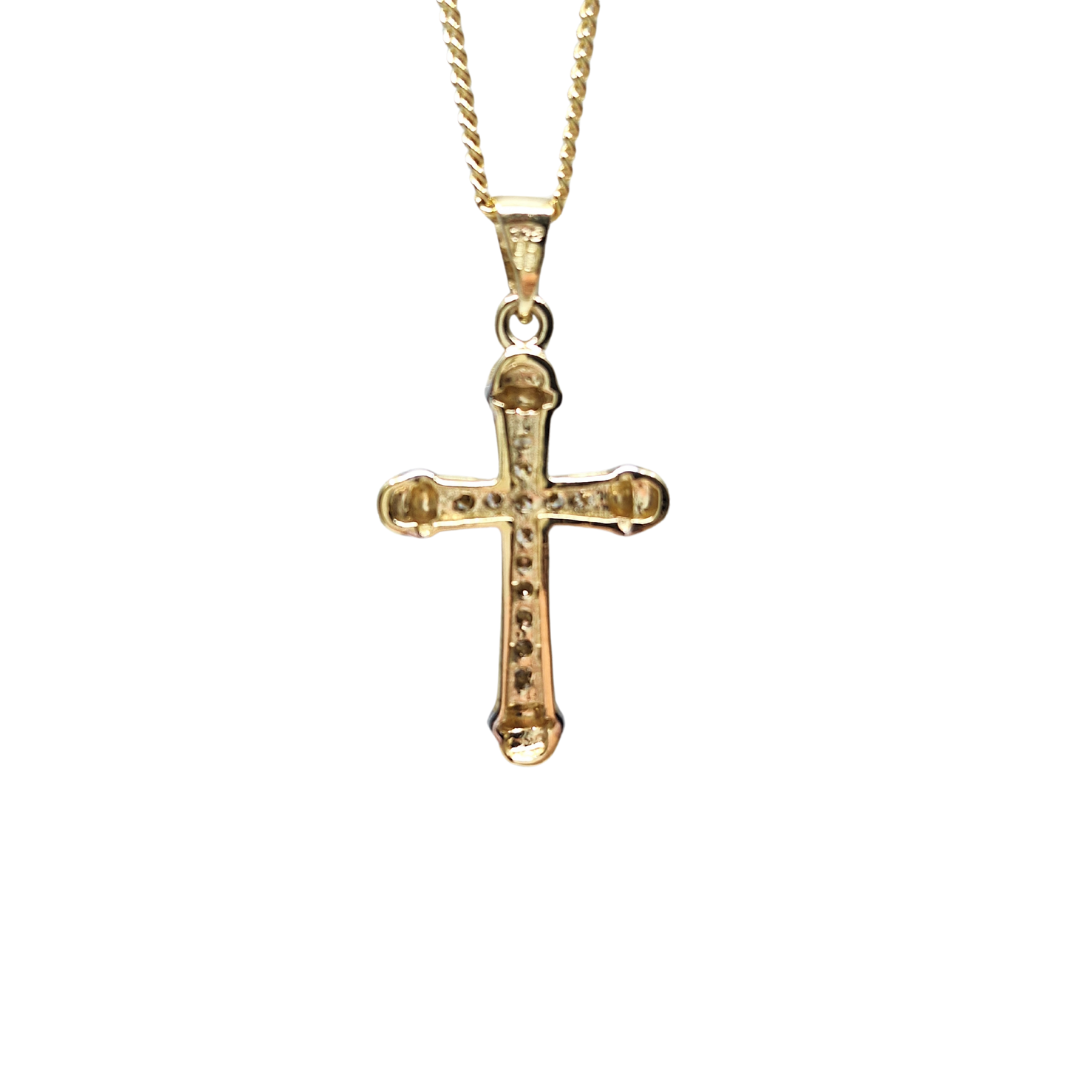 9ct Yellow Gold Diamond Cross Pendant & Chain 0.25ct
