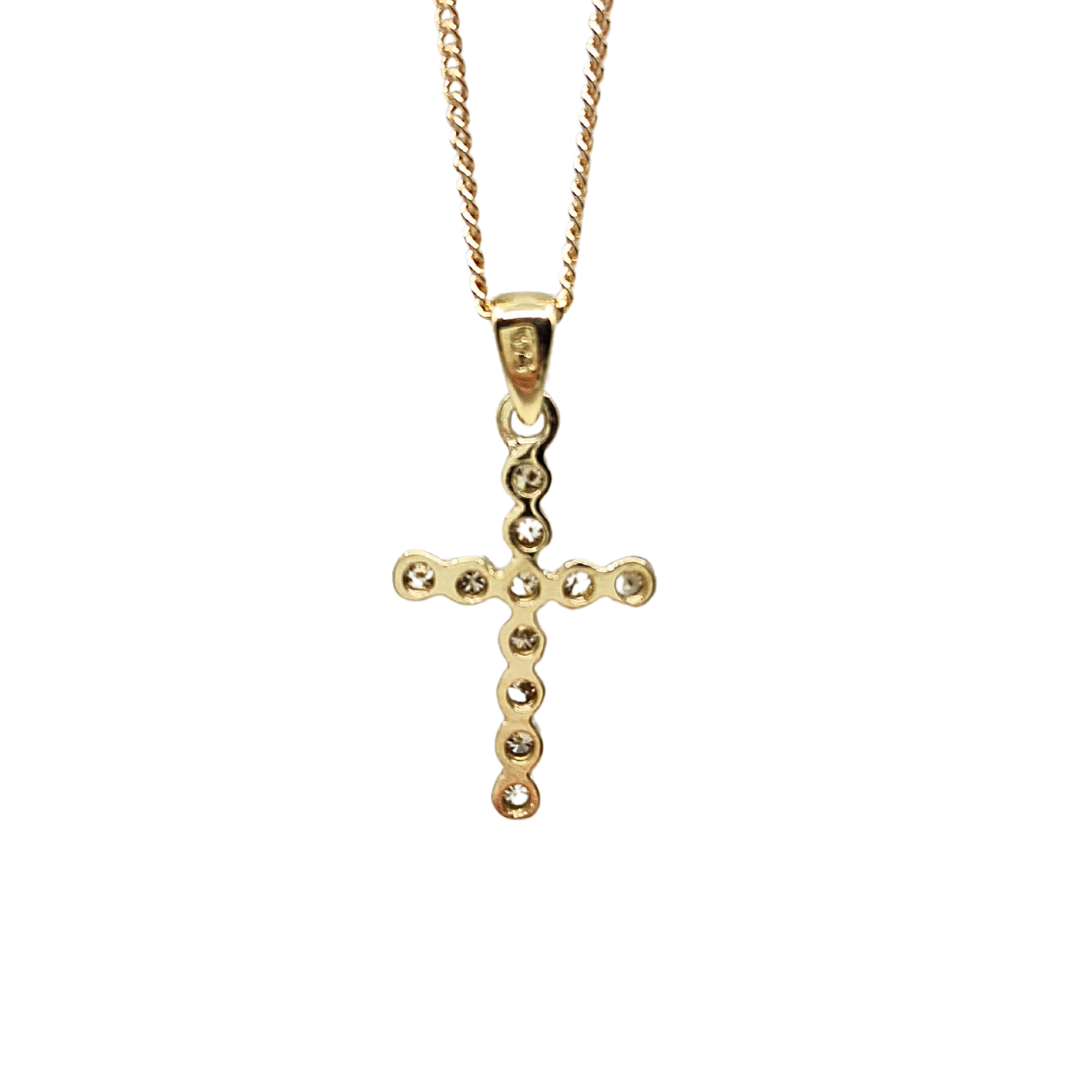 9ct Yellow Gold Diamond Cross & Chain 0.10ct
