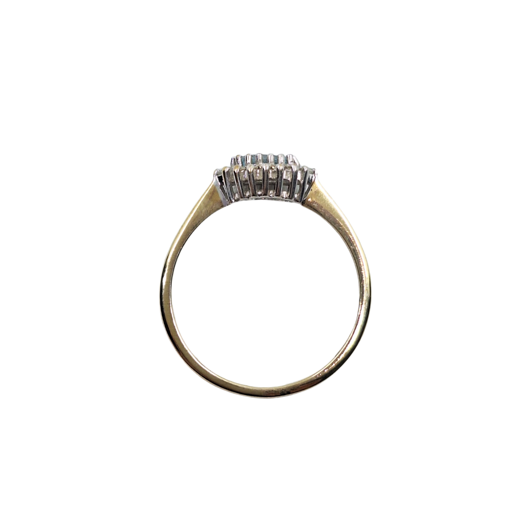 9ct Yellow Gold Aquamarine & Diamond Cluster Ring