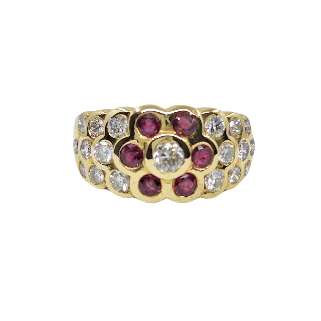 18ct Yellow Gold Ruby & Diamond Band Ring